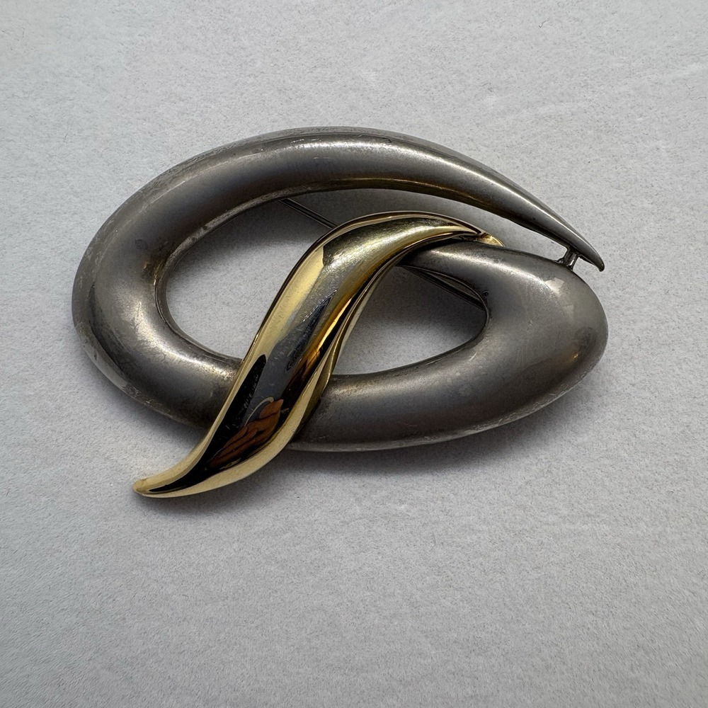 Vintage M.‎ Jent Abstract Brooch Silver & Gold-Tone
